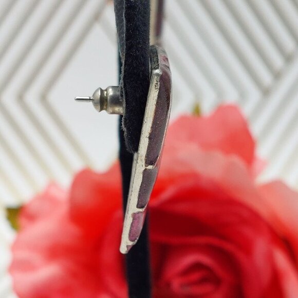 Oops a Daisy Purple Enamel Triangle 80's Earrings Pierced Art Deco 1.25" - Picture 10 of 11